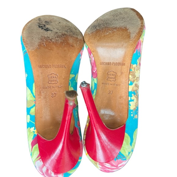 🎉Great Condition LUCIANO PADOVAN Luxury Floral Peep-Toe Heels size EU 37 (US 7) - Picture 6 of 11
